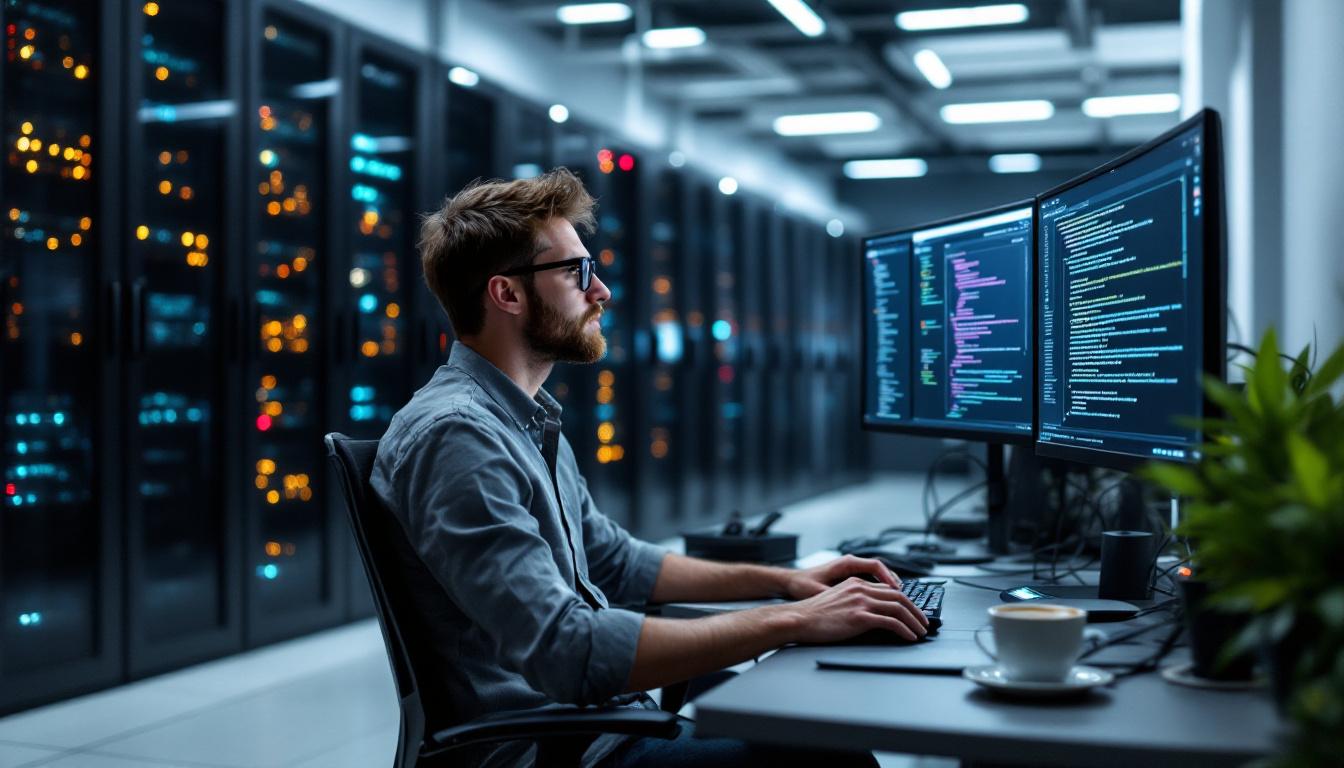 n8n의 오픈소스 기반 자체 호스팅 환경과 개발자가 코드로 자동화 워크플로우를 작성하는 모습