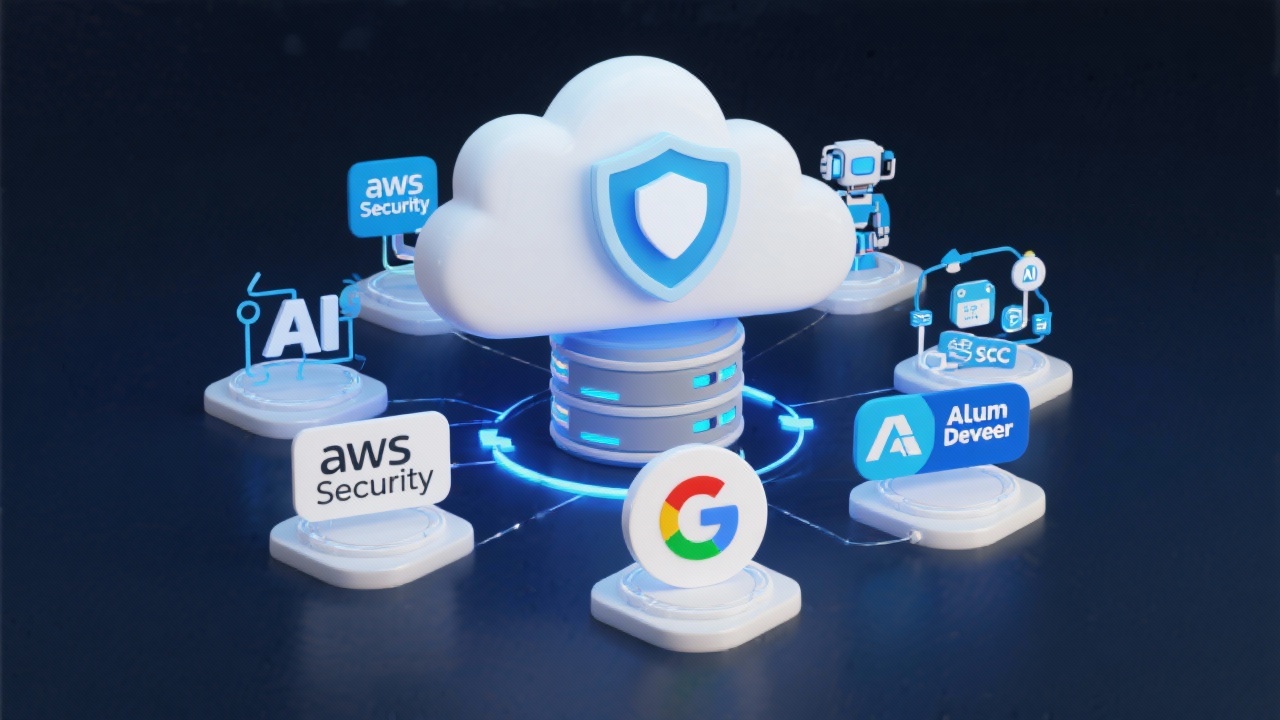 AWS, Azure, 구글 클라우드 보안 솔루션과 클라우드 네이티브 보안을 표현한 이미지