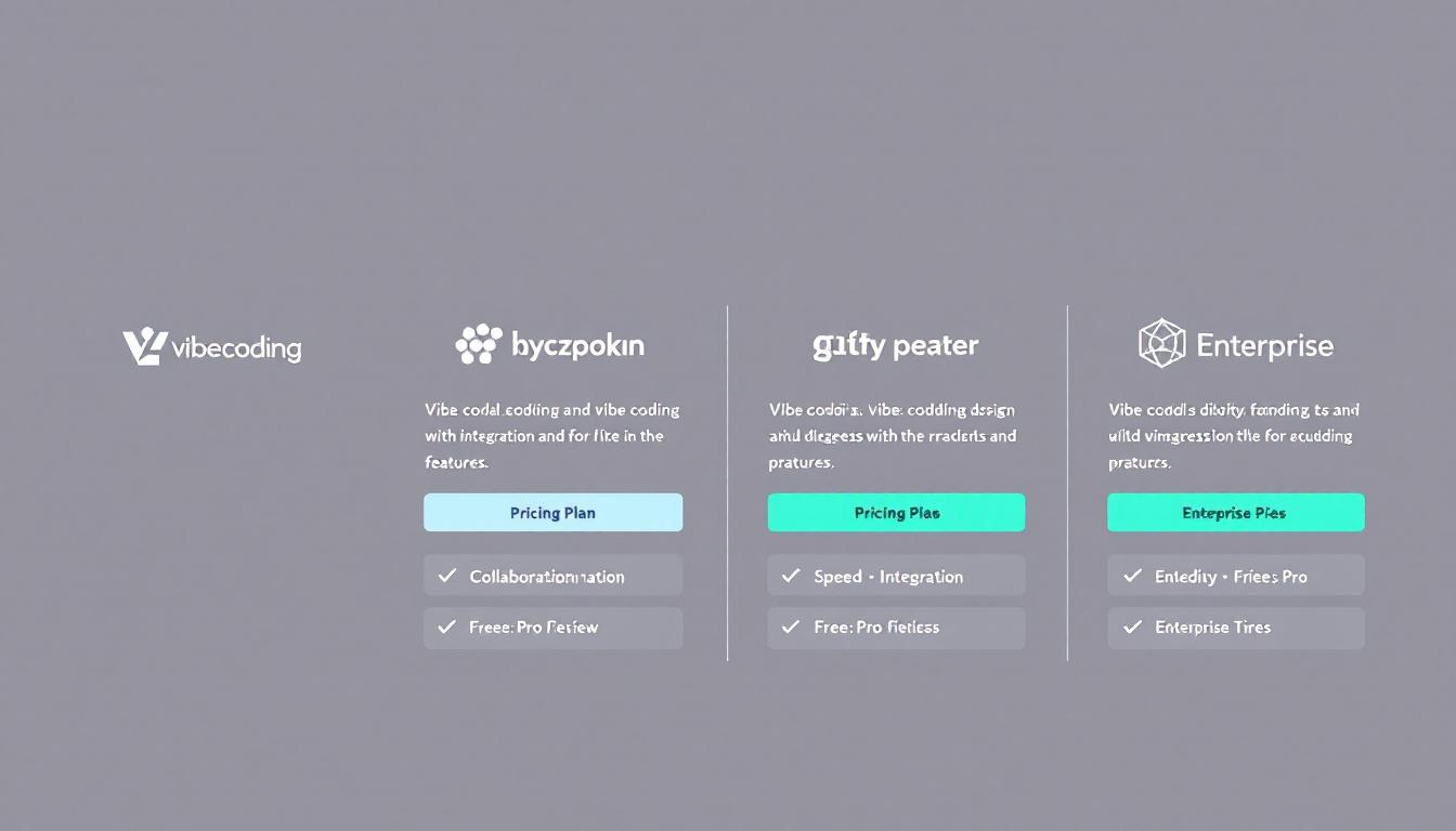 바이브코딩 도구들의 주요 특징과 가격을 비교하는 인포그래픽 차트