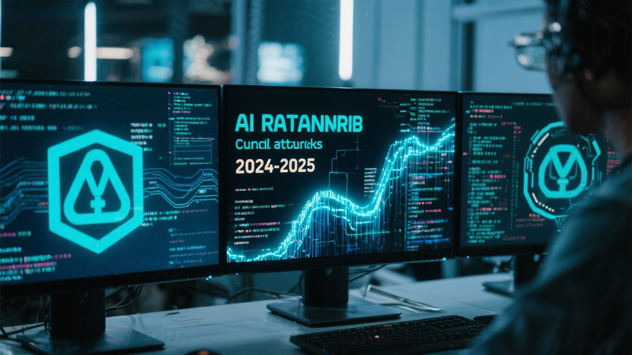 2024-2025년 사이버 위협의 증가를 상징하는 사이버 보안 및 AI 기반 공격 이미지