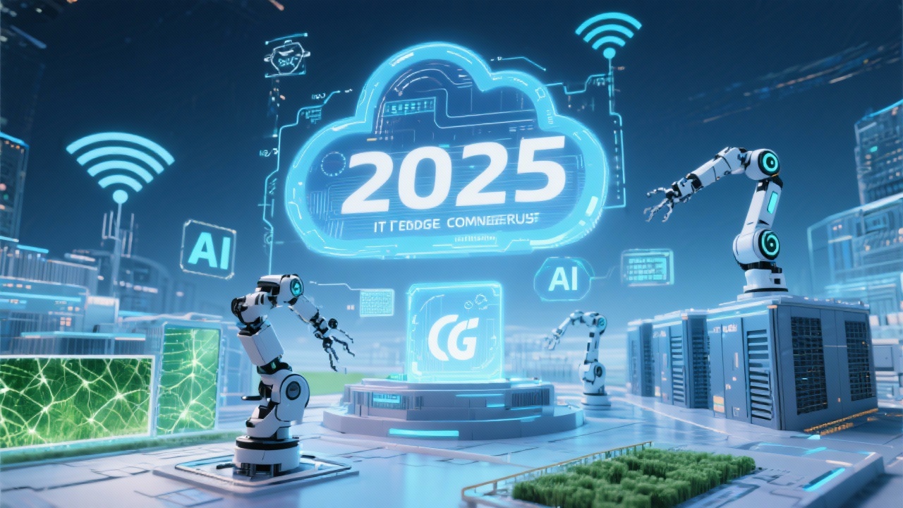 2025년 IT 인프라 최신 트렌드를 상징하는 미래 지향적 디지털 이미지