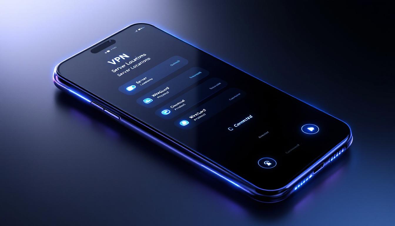 스마트폰 VPN 연결 화면과 서버 및 프로토콜 선택 모습, 최신 기술 WireGuard 강조