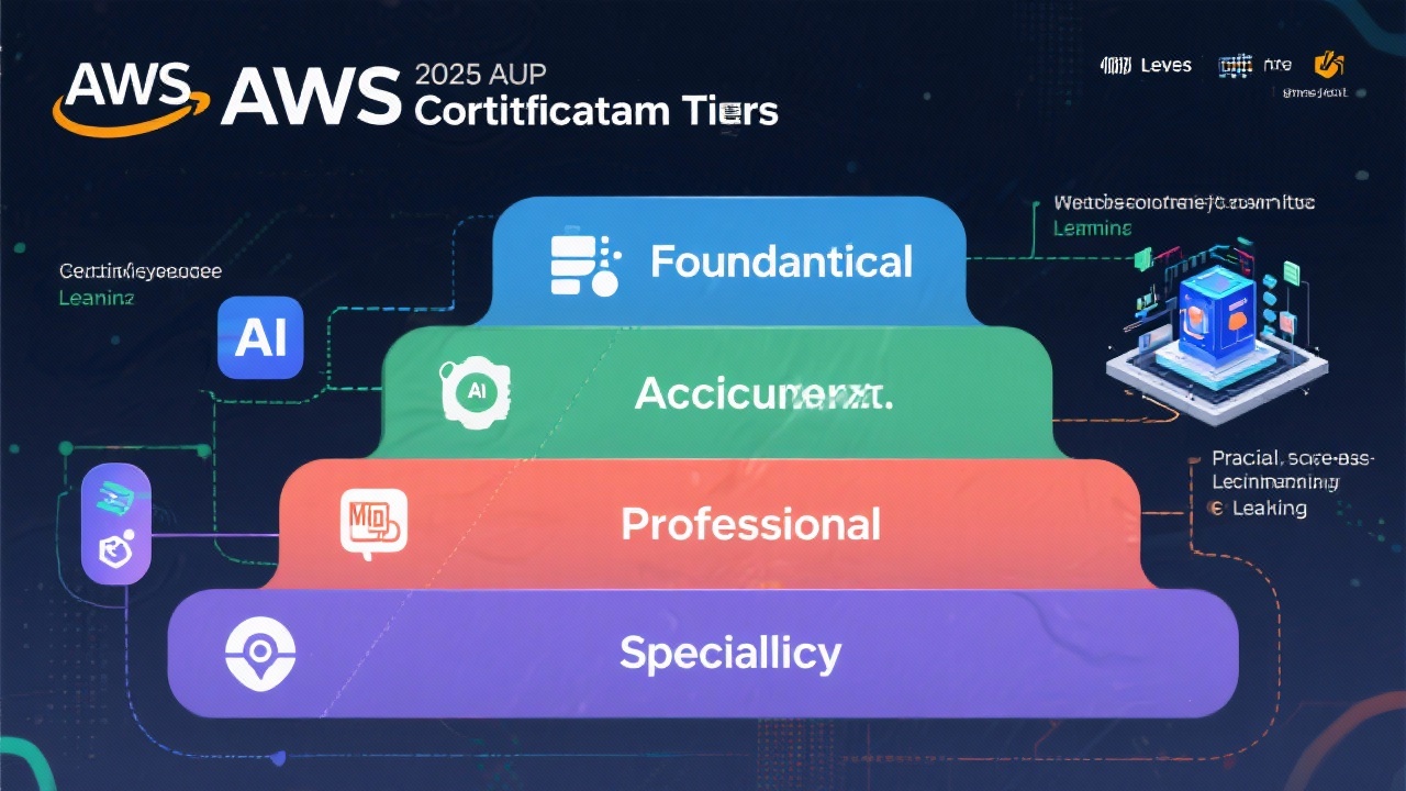 2025년 최신 AWS 자격증 체계를 단계별로 보여주는 인포그래픽