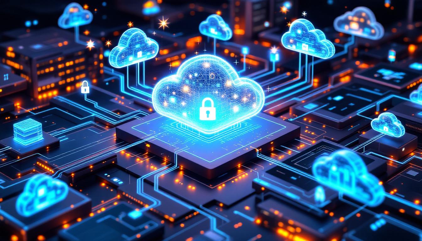 하이브리드 컴퓨팅의 핵심 요소를 보여주는 실사 스타일의 미래형 통합 컴퓨팅 네트워크 인프라