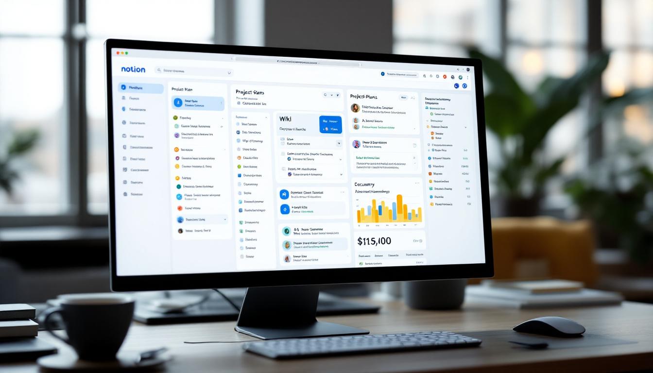 Notion의 통합 워크스페이스와 AI 문서 요약 기능을 보여주는 이미지