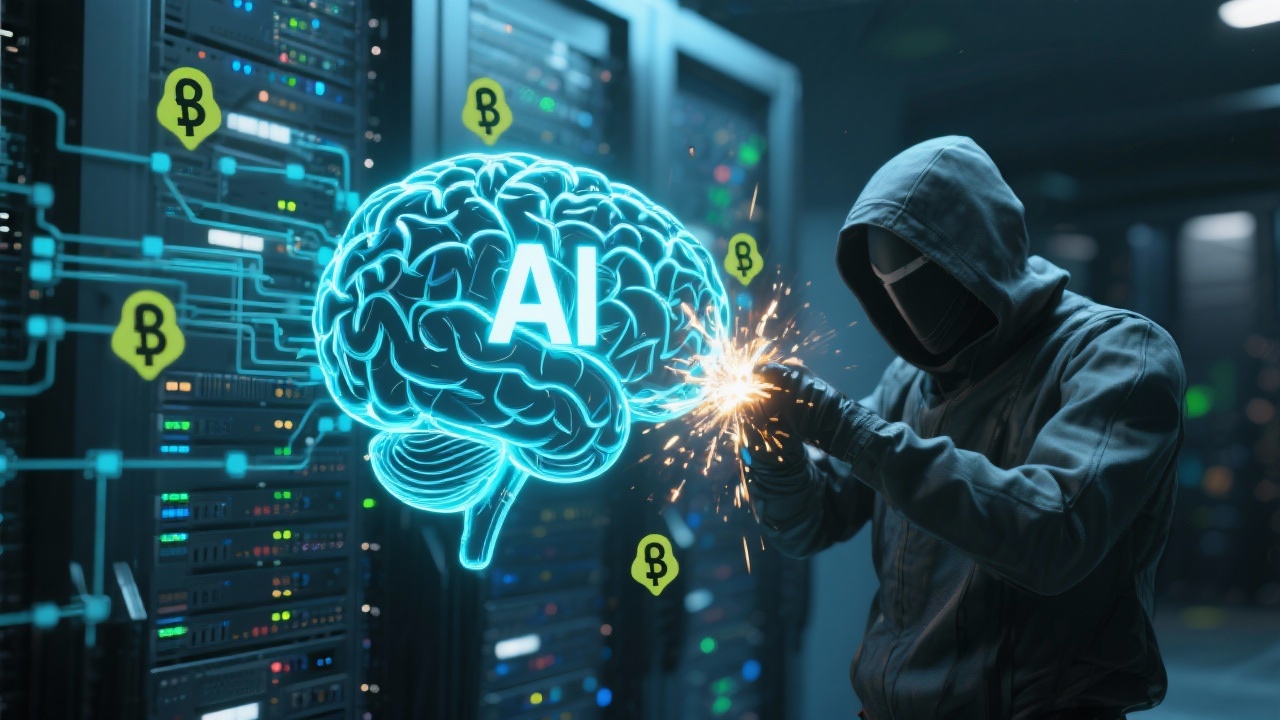 AI 기반 사이버 위협과 서버 공격을 표현한 이미지
