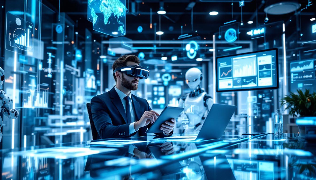 스마트한 업무 환경에서 AI 생산성 도구를 활용하는 직장인 이미지