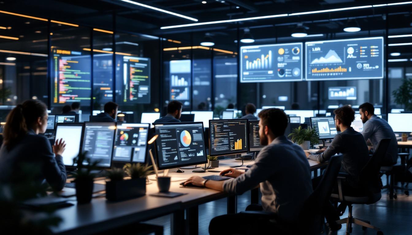 기업 내에서 AI 코딩 도구를 사용하며 생산성 향상과 투자 대비 효과를 분석하는 모습