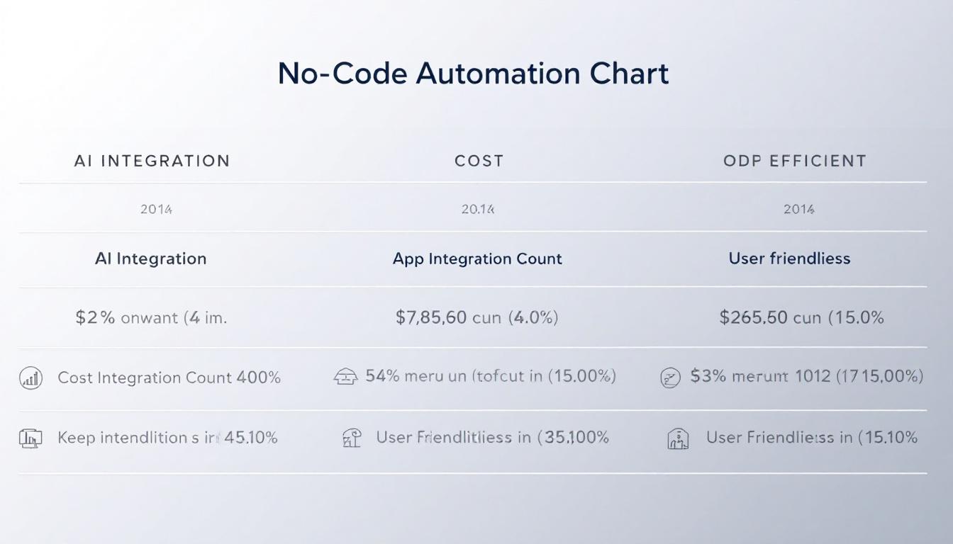 2025년 노코드 자동화 솔루션 Make, n8n, Zapier의 핵심 특징을 비교한 인포그래픽 차트