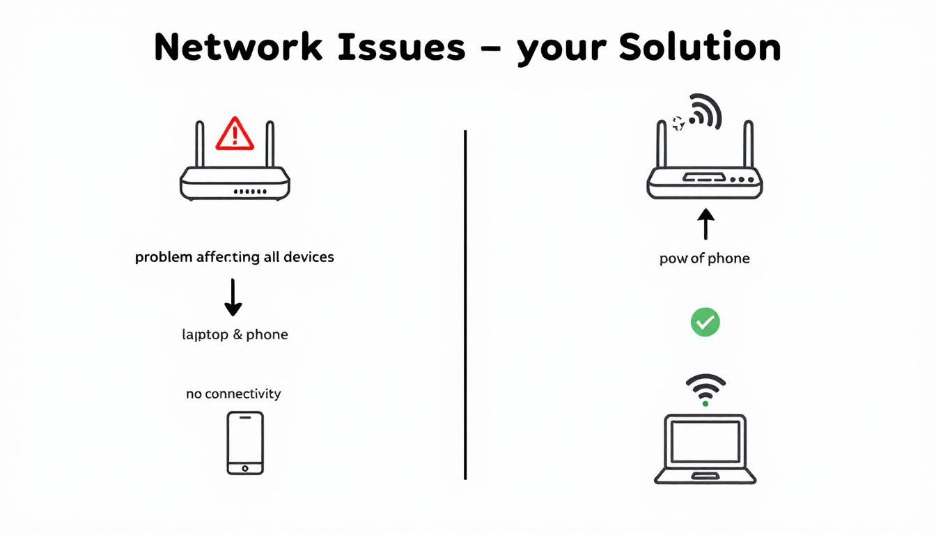 공유기 문제와 스마트폰 문제를 비교하는 네트워크 문제 원인과 해결책 인포그래픽
